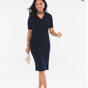 Chico's Travelers Navy Blue Dress w/Gold Braided‎ Choker Neckline Size 3